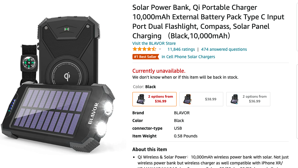 spellbound travels solar powered power bank amazon